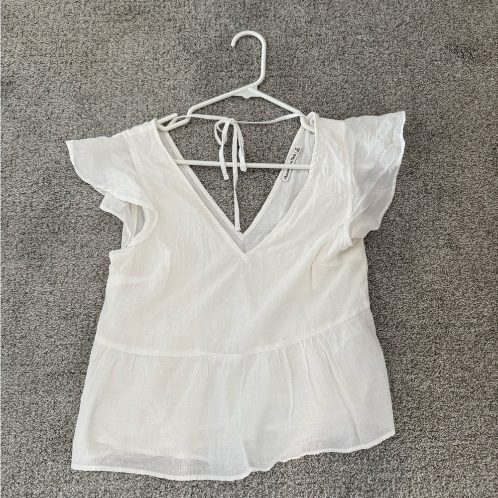 A&F Elegant White Flutter Sleeve Top